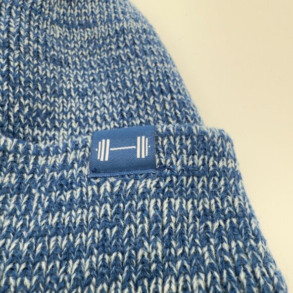 BARBELLA Blue Marled Knit Barbell Logo Beanie Acrylic Cuffed Winter Hat - Picture 5 of 6